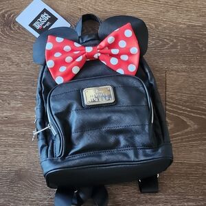 Disney Minnie Mouse Black Backpack with Red Polka Dot Bow